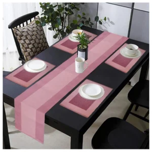 Ribbed Cotton Table Runner and Placemats Sets (Purple)