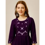 Women's Casual 3-4 th Sleeve Embroidered Rayon Tunic Top (Purple)