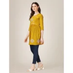 Women's Casual 3-4 th Sleeve Embroidered Rayon Tunic Top (Mustard)