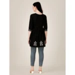 Women's Casual 3-4 th Sleeve Embroidered Rayon Tunic Top (Black)