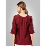 Women's Casual 3-4 th Sleeve Embroidered Silk Tunic Top (Rust)