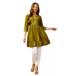 Women's Casual 3-4 th Sleeve Embroidered Rayon Tunic Top (Green)