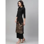 Women's Casual 3-4Th Sleeve Ethnic Motifs Crepe Kurti And Palazzo Set (Black)