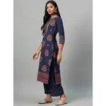 Women's Casual 3-4Th Sleeve Floral Printed Crepe Kurti And Palazzo Set (Blue)