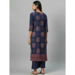 Women's Casual 3-4Th Sleeve Floral Printed Crepe Kurti And Palazzo Set (Blue)