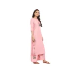 Women's Casual 3-4Th Sleeve Floral Printed Poly Silk Kurti and Palazzo Set (Pink)