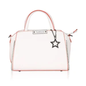 Women's Faux Leather Metal Beads Handbag (White)