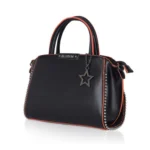 Women's Faux Leather Metal Beads Handbag (Black)