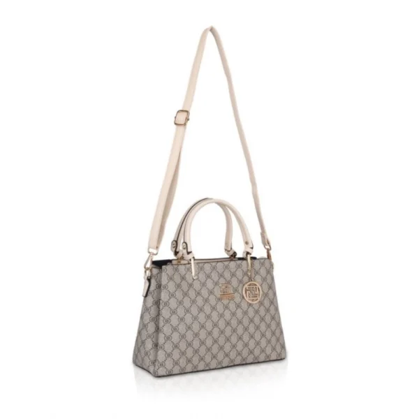 Women's Faux Leather Printed Handbag (Beige)