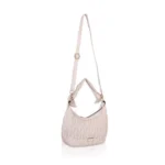 Women's Faux Leather Textured Handbag (Beige White)