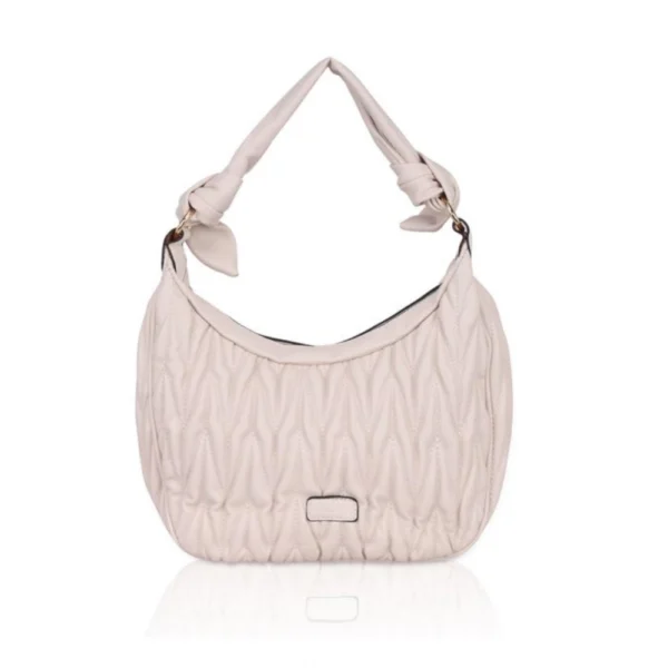 Women's Faux Leather Textured Handbag (Beige White)