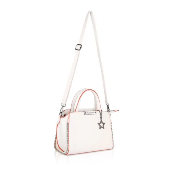 Women's Faux Leather Metal Beads Handbag (White)