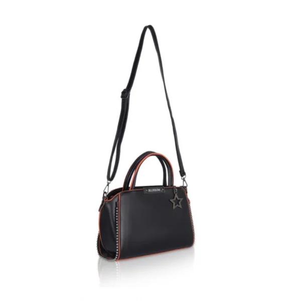 Women's Faux Leather Metal Beads Handbag (Black)