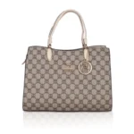 Women's Faux Leather Printed Handbag (Beige)