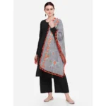 Women's Cotton Embroidered Dupatta (Gray, Length: 0.5 to 1 Mtr)