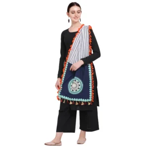 Women's Cotton Embroidered Dupatta (Navyblue, Length: 0.5 to 1 Mtr)