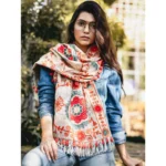 Women's Cotton Embroidered Muffler (Beige, Length: 0.5 to 1 Mtr)