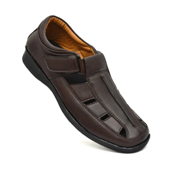 Men's Leather Solid Roman Sandel (Brown)