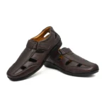 Men's Leather Solid Roman Sandel (Brown)