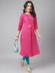 Pink Kantha Design Cotton Kurta