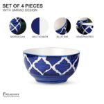 Freakway Hand-Painted Umrao Glossy Ceramic Bowl Set of 4 (150ml) | Small Serving Soup Bowls, Cereal Bowl, Pasta Bowls | Dishwasher & Microwave Safe - Blue