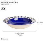 Freakway Hand-Painted Floral Blue Ceramic Pasta Plate | Snack Plate | Soup Plate Set of 2-7 Inch Microwave Oven Safe