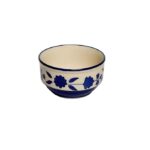 Freakway Handpainted Royal Blue Floral and Leaf-Stripe Pattern Ceramic Soup Bowls with Matching Spoons - (Set of 4, 350 ML, Dishwasher & Microwave Safe)