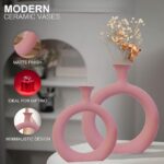 Freakway Round Modern Ceramic Vases for Home Decor Vase Set of 2 Pieces | Matte Finish | Flower Vase for Living Room | Ceramic Small Size Vases for Office Bedroom Decoration - 8 & 6 Inch Pink