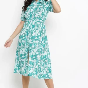 Green Cotton Digital Printed Dress