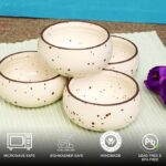 Freakway Hand-Painted Matte Finish Ceramic Bowl Set of 4 (150ml) | Small Serving Soup Bowls, Cereal Bowl, Dessert/Chutney Bowl (3 inch) | Dishwasher & Microwave Safe - Off White