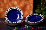 Freakway Ceramic Royal Blue Floral Soup/Dessert Blue & White Floral Pattern 8.7 Inches Diameter (Set of 4)