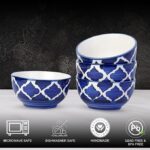 Freakway Hand-Painted Umrao Glossy Ceramic Bowl Set of 4 (150ml) | Small Serving Soup Bowls, Cereal Bowl, Pasta Bowls | Dishwasher & Microwave Safe - Blue