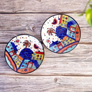 Freakway Hut Dining Hand-Painted Stoneware Premium Ceramic 7-inch Quarter Plate Set of 2 Pcs | Bone Ash Free | Microwave and Dishwasher Safe - Multicolor