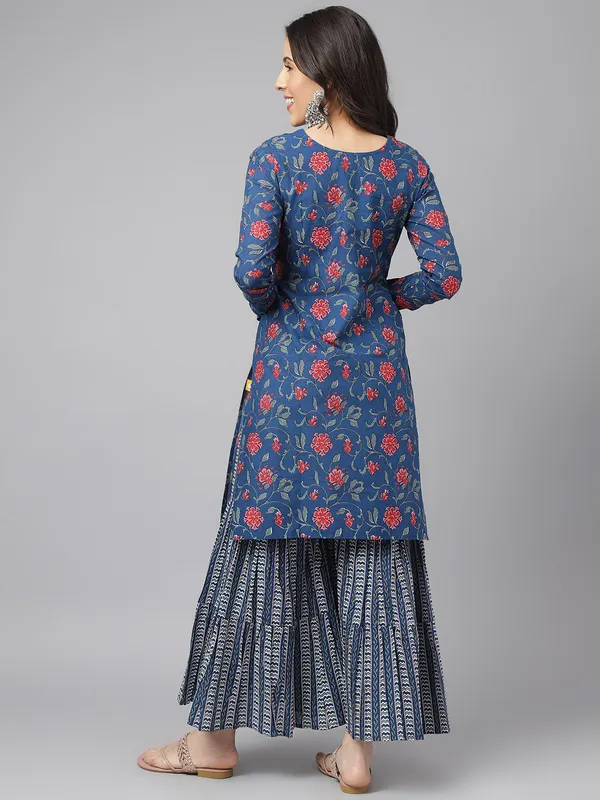 Blue Cotton Floral Kurta