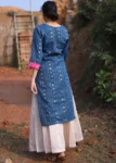 Blue Handloom Lotus Print Cotton kurta