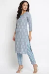 Blue Rayon Printed Kurta Set