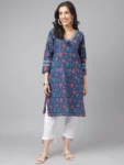 Blue Digital Printed Floral Cotton kurta