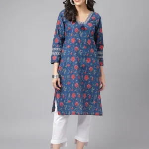 Blue Digital Printed Floral Cotton kurta