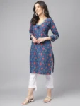 Blue Digital Printed Floral Cotton kurta