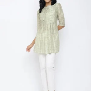 Green Chanderi Front Pintuck Top