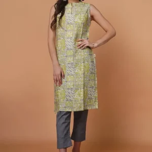 Green Rayon Sleevless Kurta