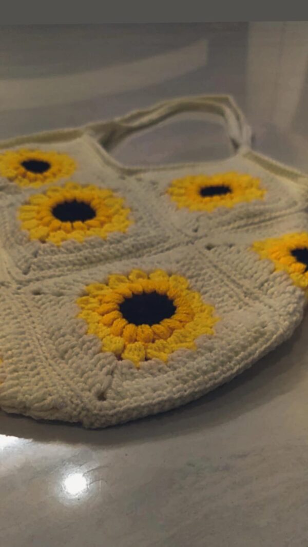 Crochet sunflower tote bag