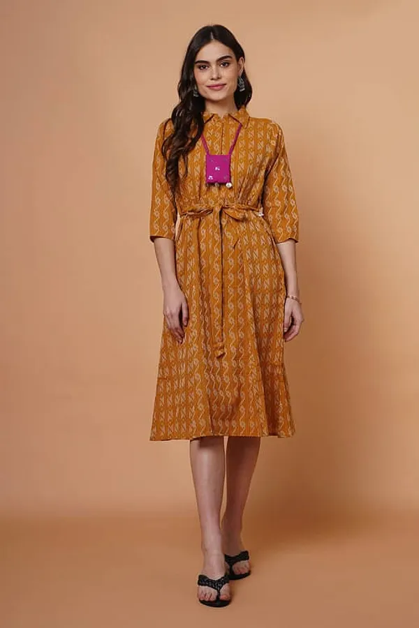 Yellow Cotton Dress with Neckpiece