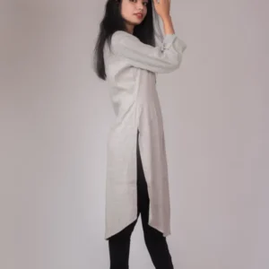 Grey Lenin Kurta with hand embellishment