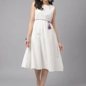 White Cotton Front Design Dress