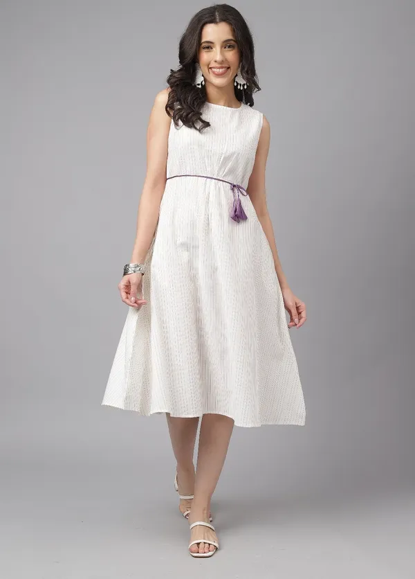 White Cotton Front Design Dress