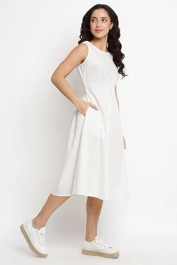 White Cotton Front Design Dress