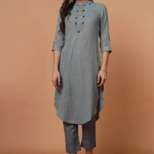 Grey Linen Kurta with hand embellishment