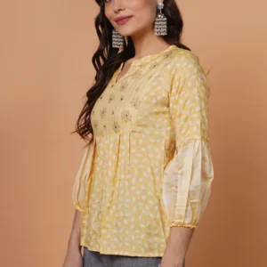 Yellow Rayon Puff Sleeve Top