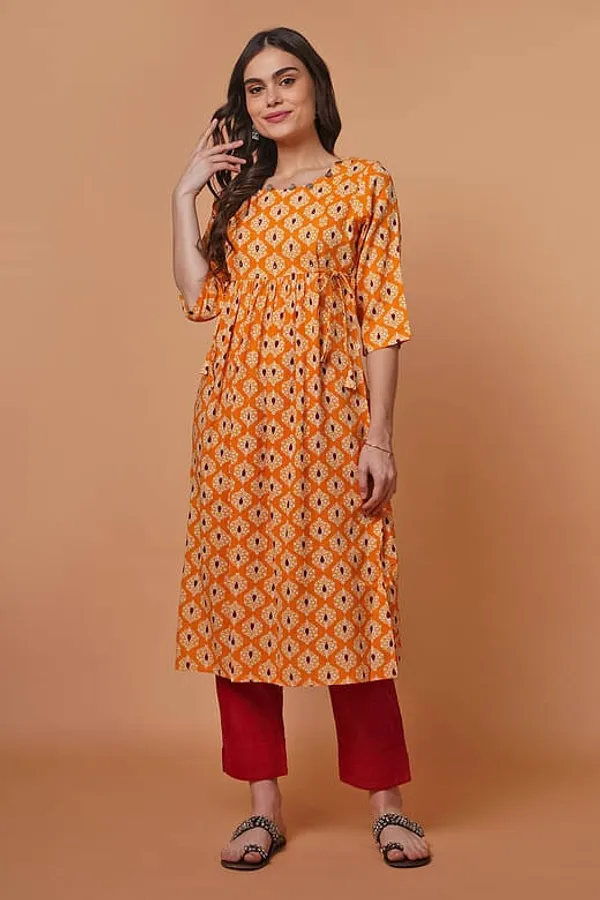 Yellow Rayon Flared Kurta